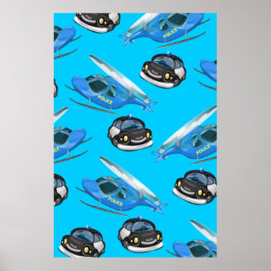 Poster Voiture de police et hélicoptère