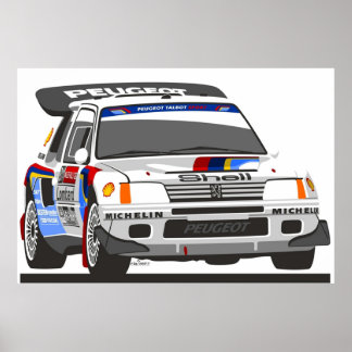 Poster Voiture de rallye Peugeot 205 T16 Groupe B