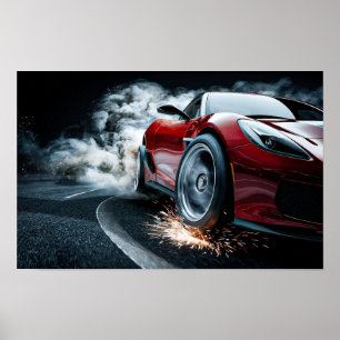 Poster Voiture de sport de course élégante rouge en dériv