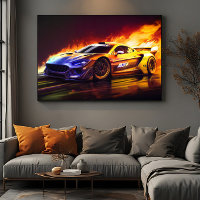 Voiture de sport de course enflammée, art numériqu