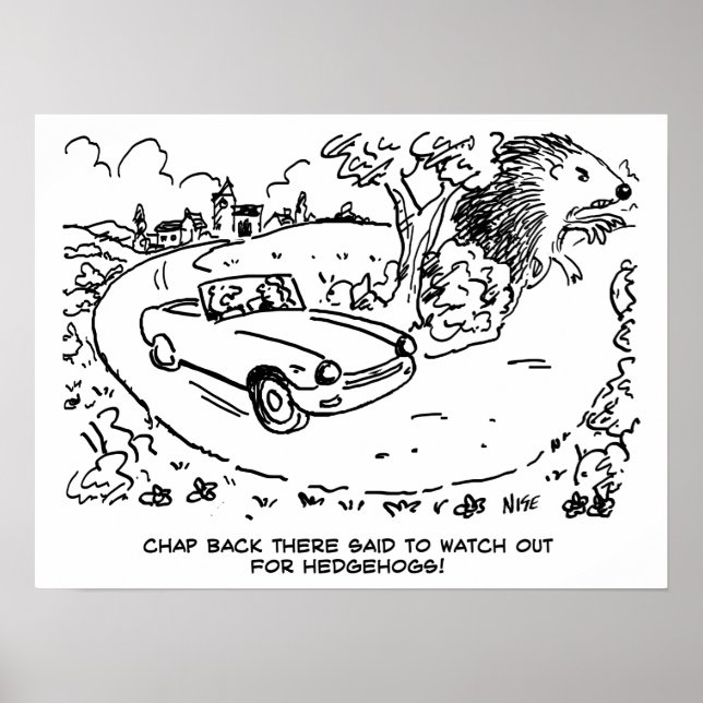 Poster Voiture de sport en campagne avec Hérisson (Devant)