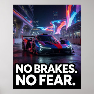 Poster Voiture de sport nocturne sans freins ni peur pour