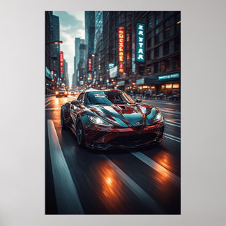 Poster Voiture de sport rouge Neon City Racing 🌃