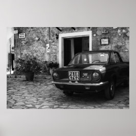 Poster Voiture FIAT vintage en Italie en monochrome