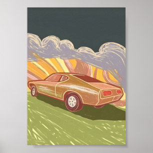 Poster Voiture Musclée Rétro Impasto Tourbillon Route Cou