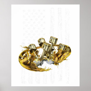 Poster Voiture Musculaire à Piston de Drapeau Américain 3