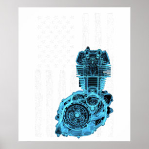 Poster Voiture Musculaire à Piston de Drapeau Américain 7