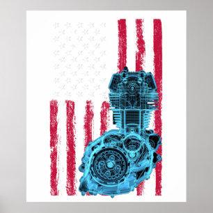 Poster Voiture Musculaire à Piston Drapeau Américain 9