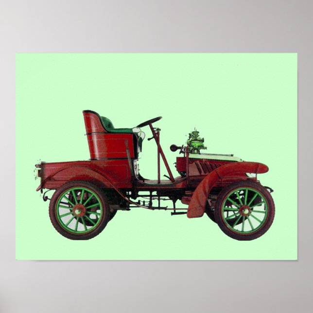 POSTER VOITURE RETRO ROUGE / RESTAURATION AUTO - AUTOMOBI (Devant)