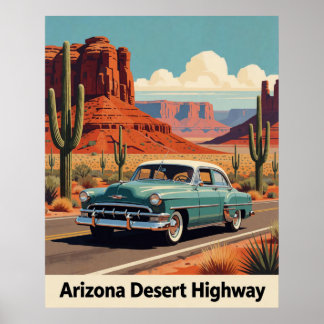 Poster 🏜️ Voiture sarcelle classique Arizona Voyage Rout
