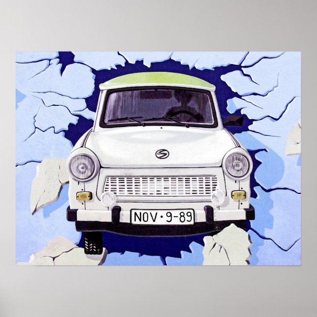 Poster Voiture Trabant, Bleu pâle, Mur de Berlin (Devant)