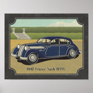 Poster Voiture Vintage Blue Frazer Nash 1937