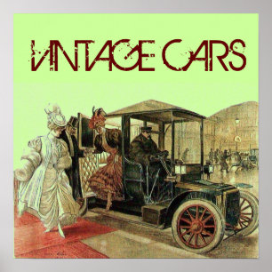 POSTER VOITURE VINTAGE, ÉLÉGANTES DAMES CLASSIQUE AUTO 