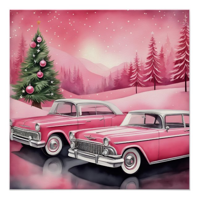 Poster Voiture Vintage Rétro Rose (Devant)