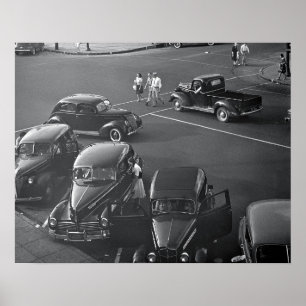 Poster Voitures au centre-ville, 1942. Photo ancienne