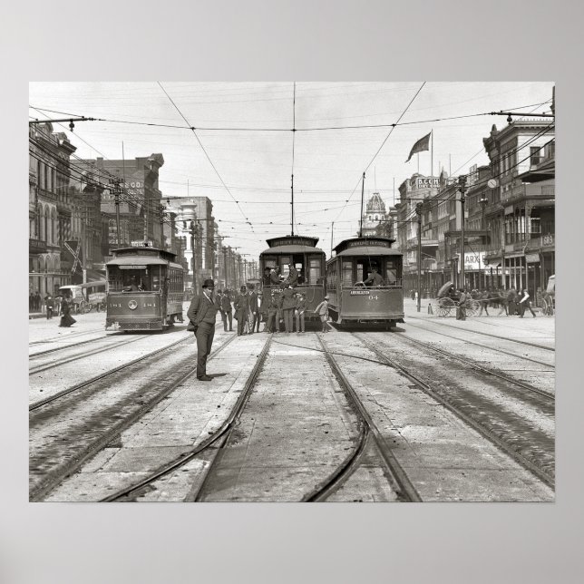 Poster Voitures de la Nouvelle-Orléans, 1907. Photo vinta (Devant)