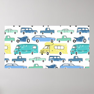 Poster Voitures de ville et transports dessin animé motif