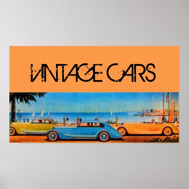 POSTER VOITURES JAUNES BLEUES SUR LA ROUTE DE LA PLAGE (Devant)