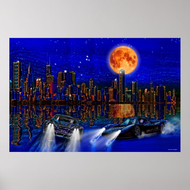 Poster Voitures Skyline et Street-Racing de Chicago (Devant)
