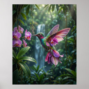 Poster Vol de bijou d'oiseau-mouche orchidée