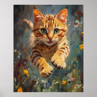Poster Vol de félin dans une forêt de feu - Bengal sauteu