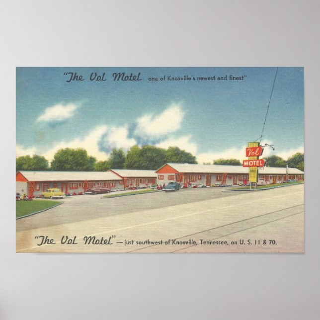 Poster VOL Motel, Knoxville, TN ~ Carte postale en lin Vi (Devant)