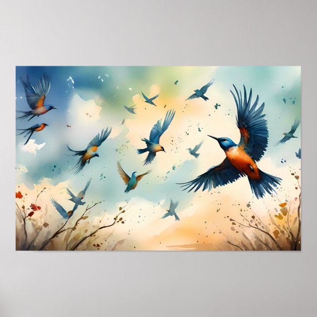 Poster Vol Serene Bird - Oiseaux tranquilles en mouvement (Devant)