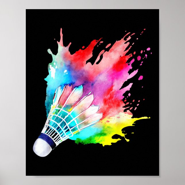 Poster Volant de badminton Aquarelle Joueur Cadeau Artist (Devant)