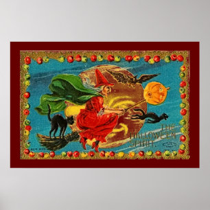 Poster volant de la sorcière Halloween en rouge