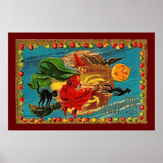 Poster volant de la sorcière Halloween en rouge (Devant)