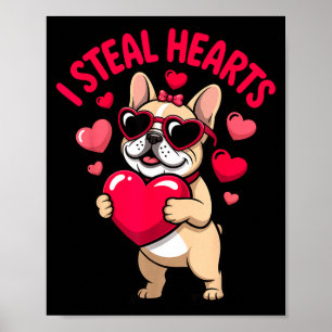 Poster Vole des cœurs bouledogue français valentin chien