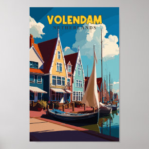 Poster Volendam Pays-Bas Travel Art Vintage