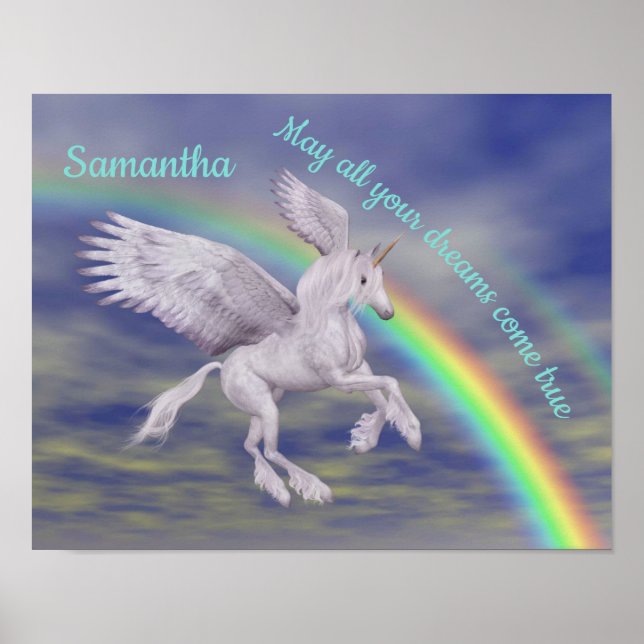 Poster Voler Unicorne sur Rainbow Dreams Personnalisé (Devant)