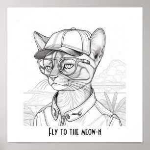 Poster Voler vers le meow-n Abyssinian cat art