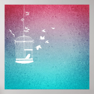 Poster Volière vintage et oiseaux