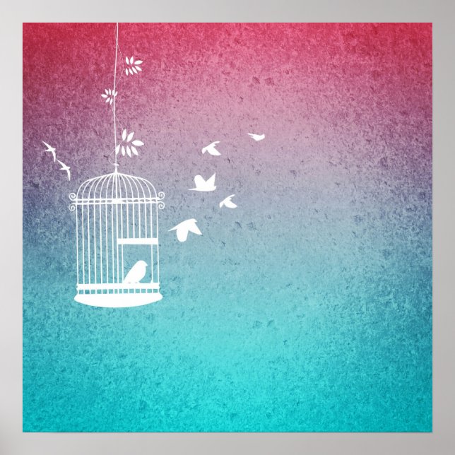 Poster Volière vintage et oiseaux (Devant)