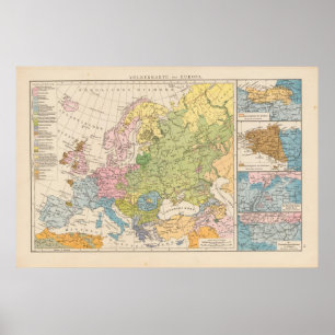 Poster Volkerkarte von Europa, carte de l'Europe