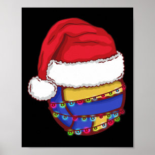 Poster Volley-ball lumières de Noël Santa Hat Funny Volle
