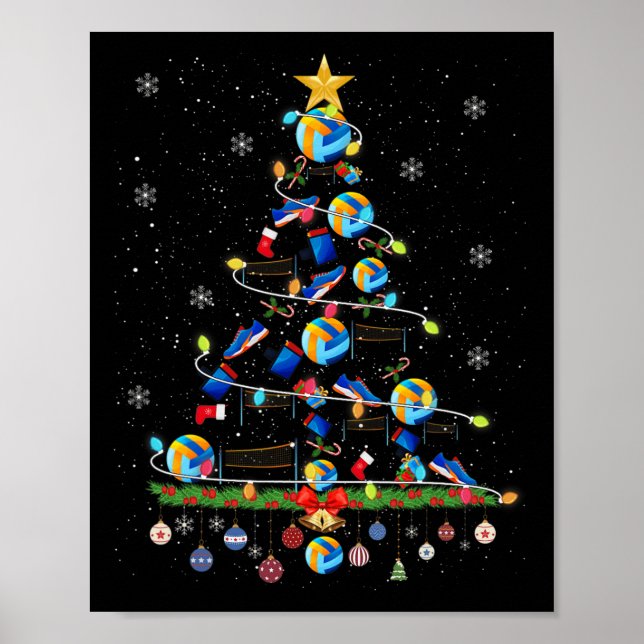 Poster Volley-ball Noël Lumières Arbre Funky Xmas Sports (Devant)