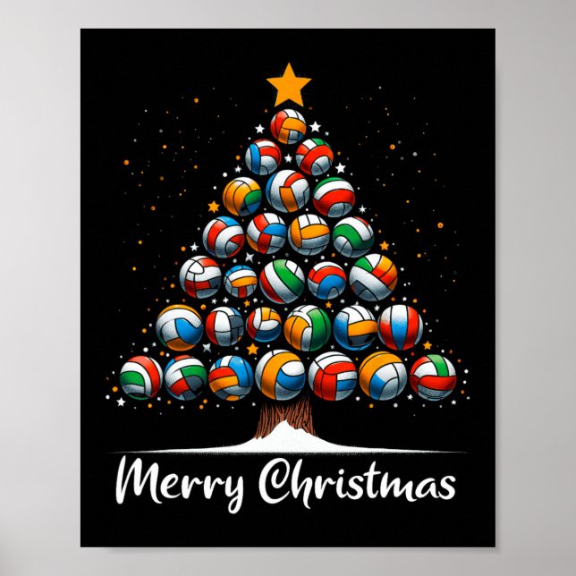 Poster Volleyball Noël Arbre Lumières Joli Volleyball P (Devant)