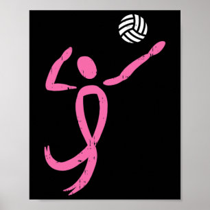 Poster Volleyball rose Ruban Épidémie de cancer du sein S