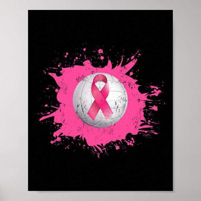 Poster Volleyball rose Ruban Sensibilisation au cancer du (Devant)