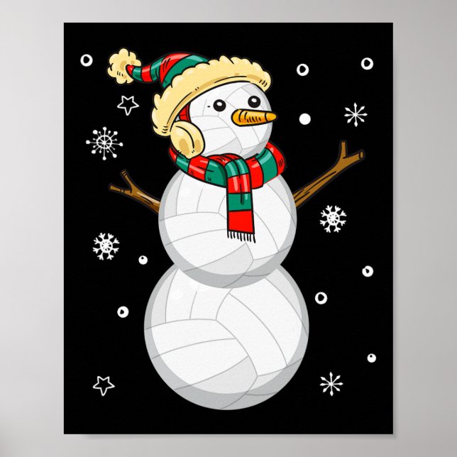 Poster Volleyball Snowman cadeau de Noël Tee Noël Snowmie (Devant)