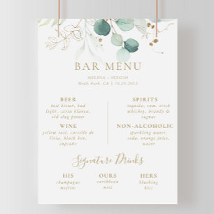 Poster vom Gold Green Eucalyptus Wedding Bar Menu