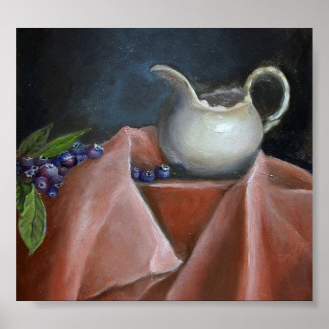 Poster von Blueberries und Creme Pitcher (Vorne)