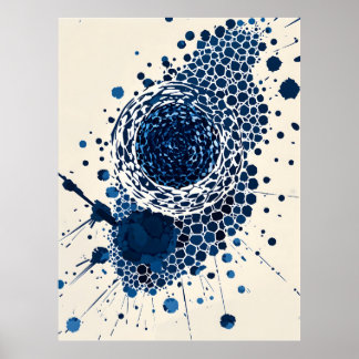 Poster Vortex Abstrait : Bleu profond, Texturé, Art moder