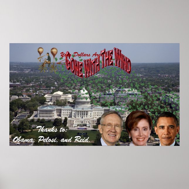 Poster Vos dollars sont partis avec le vent Merci à Obama (Devant)