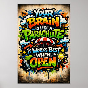 Poster Votre cerveau est comme un parachute Retro Graffit
