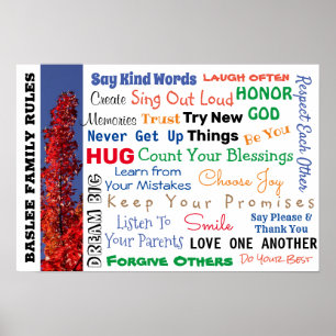 Poster VOTRE FAMILLE NOM RÈGLES FAMILIALES Art Sign