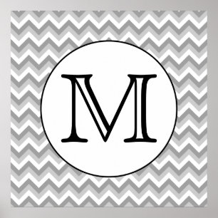 Poster Votre Lettre. Monogramme Motif de Zigzag gris.